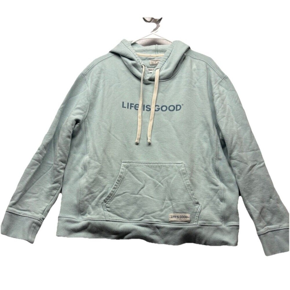 Life Is Good Light Blue Hoodie Womens Size XL Sweatshirt Spread Good News